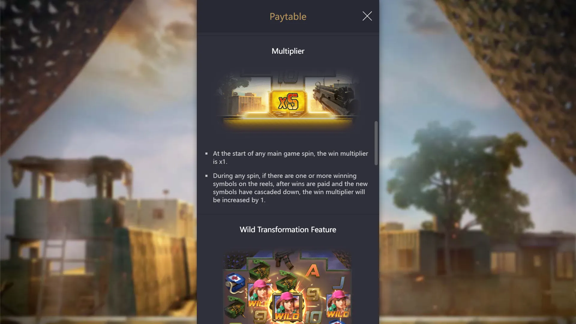Battleground Royale diagram - cascade multiplier increment mechanic and Wild Transformation Feature explained